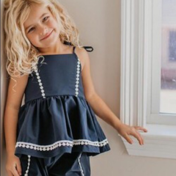 NWT Navy Halter Peplum Top & Bubble Shorts Coordinating Matching Set - Picture 2 of 3